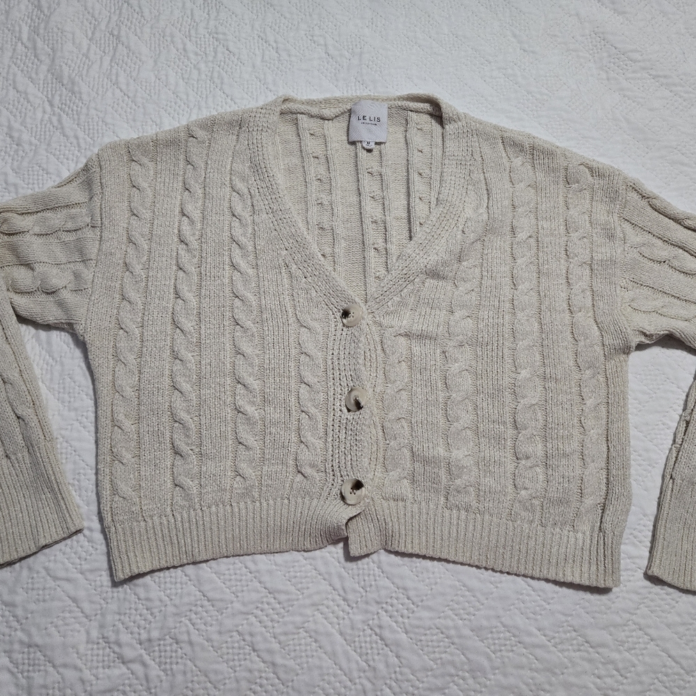 Le Lis Beige Cable Knit Cardigan
